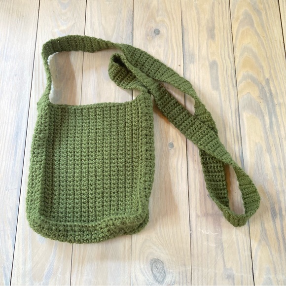 SUNFLOWER Army Green Crochet Mini Tote Bag 6 x 8.5 x 2 inches - Picture 5 of 8
